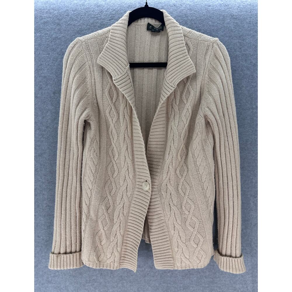 VTG Eddie Bauer Women's sz M Cotton Laine Wool Cream Chunky Knit Cardigan Y2K